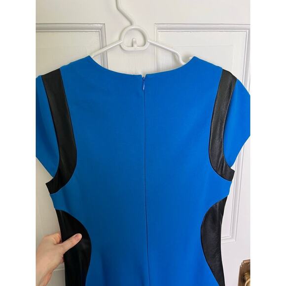 Diane Von Furstenberg Women's 12 Dress Blue Pele Leather Panel Mini Bodycon FLAW - Picture 13 of 16